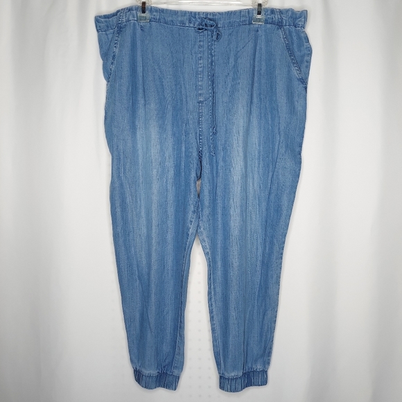 Side Stitch Los Angeles Lyocell Pants P1X Blue Jogger Drawstring Elastic Pullon - Picture 2 of 10